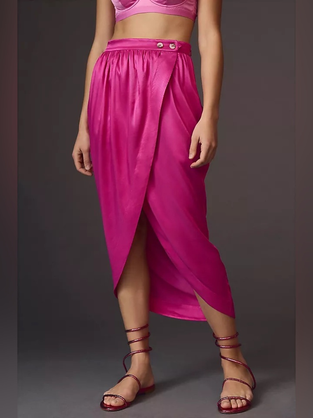 Maeve Anthropologie Pockets Pink Tulip Wrap Midi Skirt Size 2